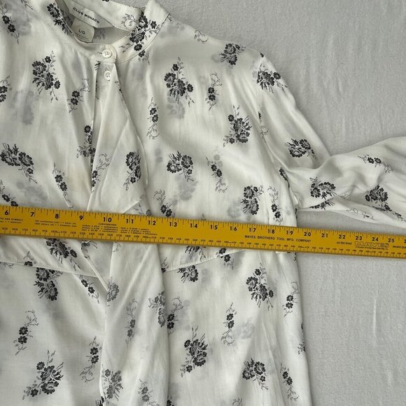 Club Monaco Ferttee Shirt Floral Print Blouse Ruffle Button Details White Size L - Picture 10 of 14